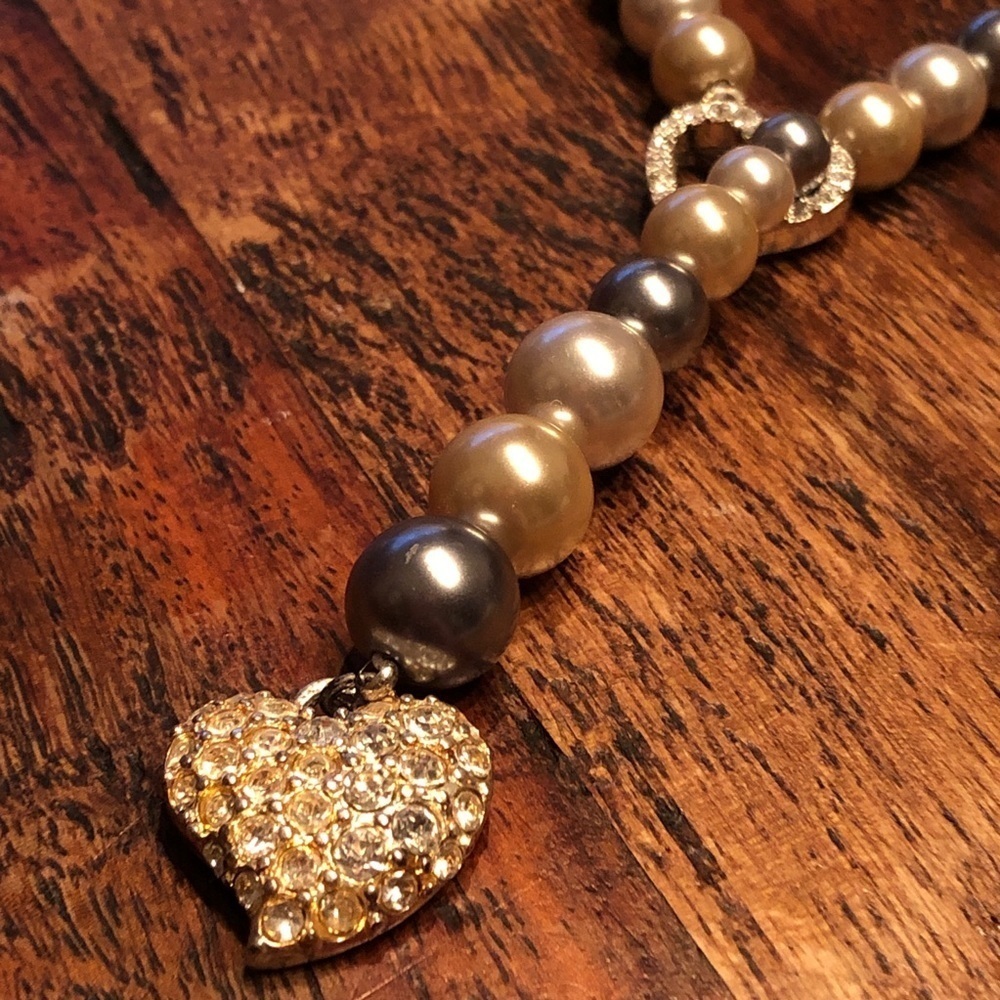 NRT Pearl and Rhinestone Heart Lariat Necklace - Picture 15 of 16